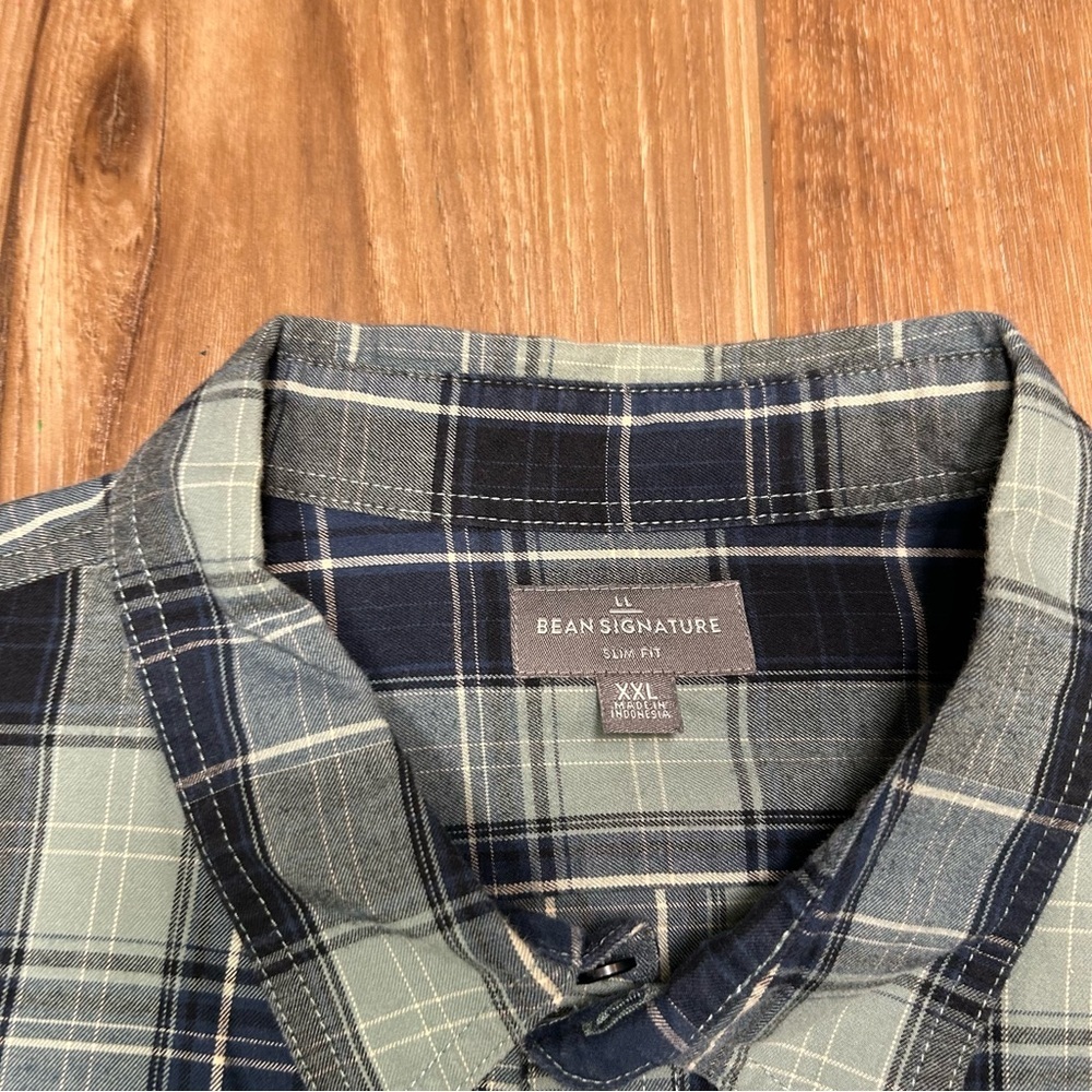 Ll bean mens signature slim fit blue plaid flannel long sleeve shirt size XXL - Picture 3 of 8